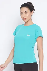 Clovia Stylish Turquoise Polyester Solid Sports Tee For Women-thumb2
