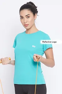 Clovia Stylish Turquoise Polyester Solid Sports Tee For Women-thumb1