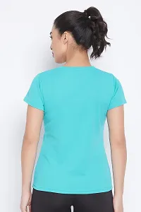 Clovia Stylish Turquoise Polyester Solid Sports Tee For Women-thumb4