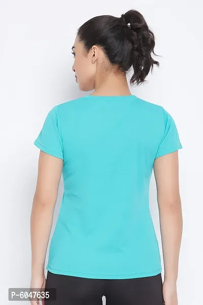 Clovia Stylish Turquoise Polyester Solid Sports Tee For Women-thumb5