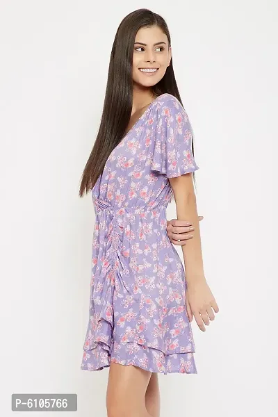 Clovia Trendy Purple Rayon Floral Printed Beachwear Short Dress For Women-thumb3