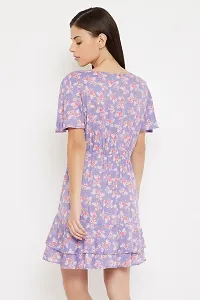 Clovia Trendy Purple Rayon Floral Printed Beachwear Short Dress For Women-thumb4
