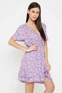 Clovia Trendy Purple Rayon Floral Printed Beachwear Short Dress For Women-thumb3