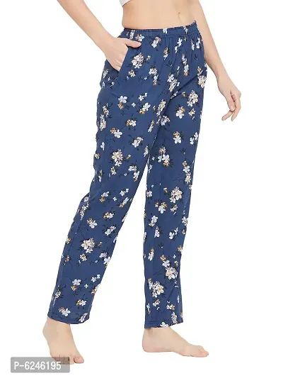 Stylish Rayon Blue Floral Print Lounge Wear Pajama For Women-thumb3