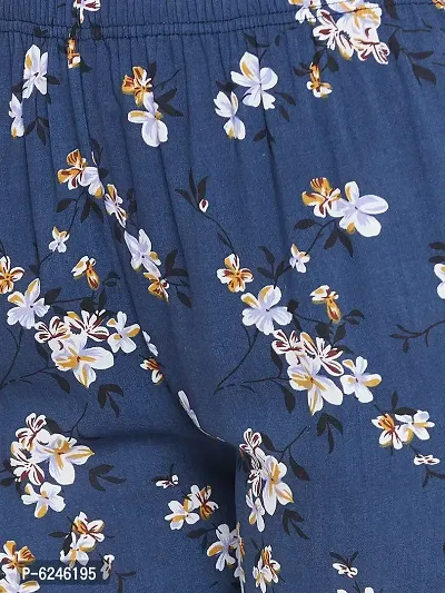 Stylish Rayon Blue Floral Print Lounge Wear Pajama For Women-thumb5