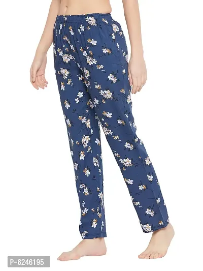 Stylish Rayon Blue Floral Print Lounge Wear Pajama For Women-thumb2