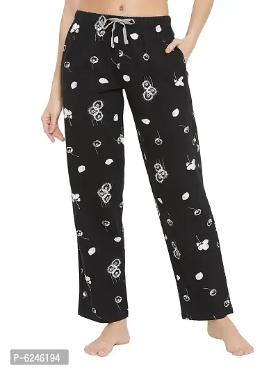 Stylish Cotton Black Floral Print Lounge Wear Pajama For Women-thumb0