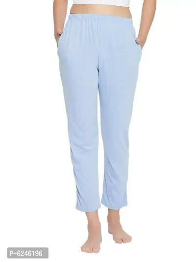 Stylish Rayon Blue Solid Lounge Wear Pajama For Women