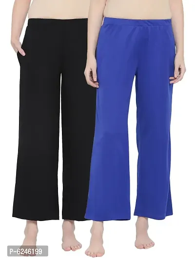 Stylish Crepe Royal Blue and Black Solid Lounge Wear Pajama For Women- Pack Of 2