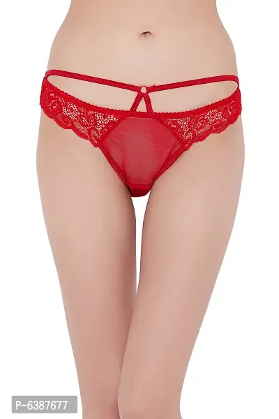 Clovia Mid Waist Bikini Panty in Red   Lace-thumb0