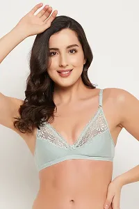 Clovia NonPadded NonWired Bra in Mint Green  Cotton and Lace-thumb2