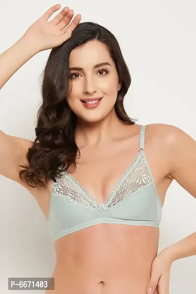 Clovia NonPadded NonWired Bra in Mint Green  Cotton and Lace-thumb3