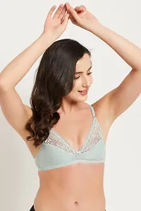 Clovia NonPadded NonWired Bra in Mint Green  Cotton and Lace-thumb1