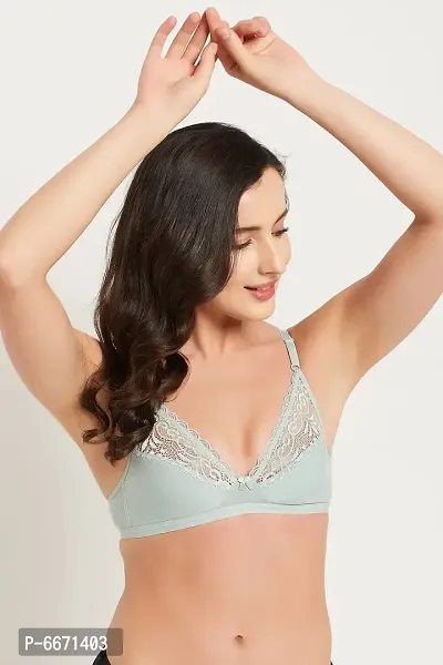 Clovia NonPadded NonWired Bra in Mint Green  Cotton and Lace-thumb2