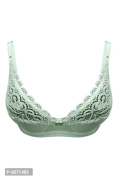 Clovia NonPadded NonWired Bra in Mint Green  Cotton and Lace-thumb0