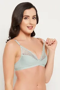 Clovia NonPadded NonWired Bra in Mint Green  Cotton and Lace-thumb4