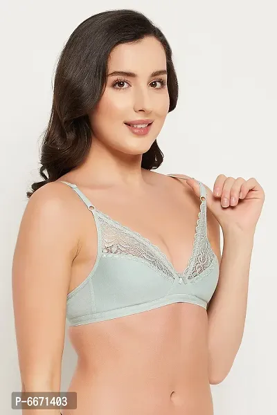 Clovia NonPadded NonWired Bra in Mint Green  Cotton and Lace-thumb5