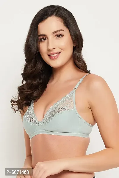 Clovia NonPadded NonWired Bra in Mint Green  Cotton and Lace-thumb4