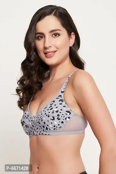 Clovia NonPadded NonWired Full Cup Animal Print Bra in Light Grey  Cotton-thumb3