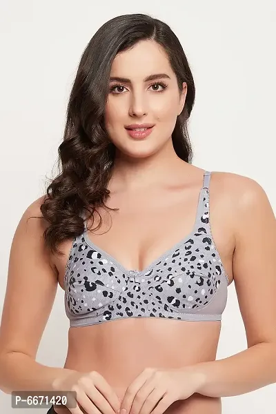 Clovia NonPadded NonWired Full Cup Animal Print Bra in Light Grey  Cotton-thumb2