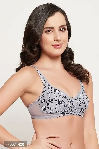 Clovia NonPadded NonWired Full Cup Animal Print Bra in Light Grey  Cotton-thumb4