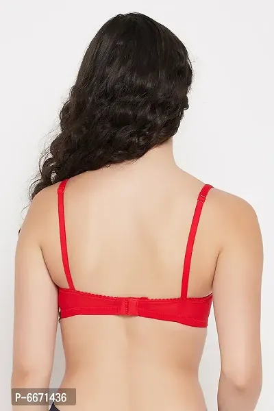 Buy Clovia NonPadded NonWired Full Cup Checkered Bra in Red Cotton