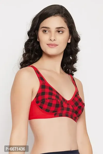 Clovia Lightly Padded Non-Wired Checkered T-Shirt Bra in Black 