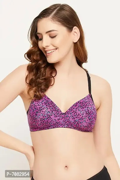 Clovia Padded Non-Wired Full Cup Floral Print Multiway T-shirt Bra in Purple