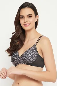 Clovia Padded Non-Wired Full Cup Animal Print T-shirt Bra in Black-thumb2