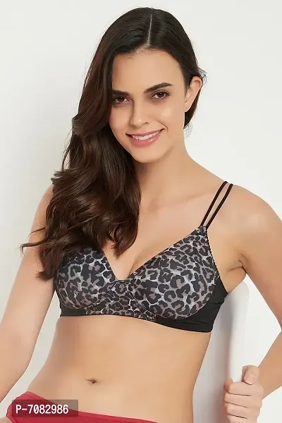 Clovia Padded Non-Wired Full Cup Animal Print T-shirt Bra in Black