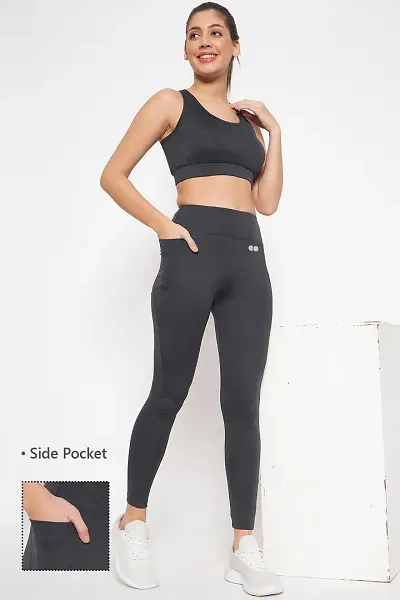 Stylish High-Rise Active Tights In Dark Grey With Side Pocket