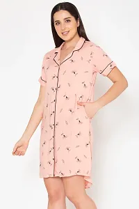 Clovia Stylish Fancy Rayon Pretty Florals Button Me Up Short Night Dress In Peach Colour - Rayon-thumb2