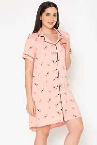 Clovia Stylish Fancy Rayon Pretty Florals Button Me Up Short Night Dress In Peach Colour - Rayon-thumb1