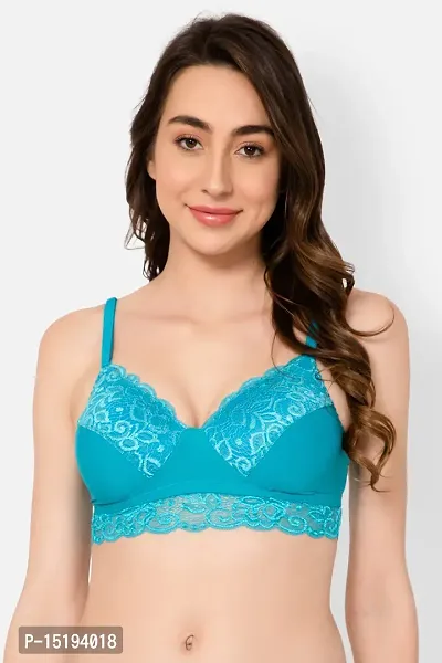 Padded Non-Wired Full Cup Multiway Longline Bralette in Sky Blue - Lace-thumb0
