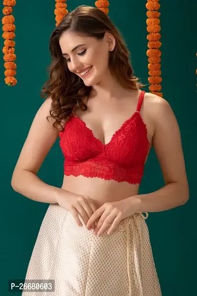 Stylish Red Lace Solid Non Padded Bras For Women