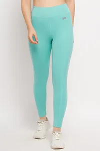 Stylish High Rise Printed Active Tights in Mint Green with Side Pocket-thumb1
