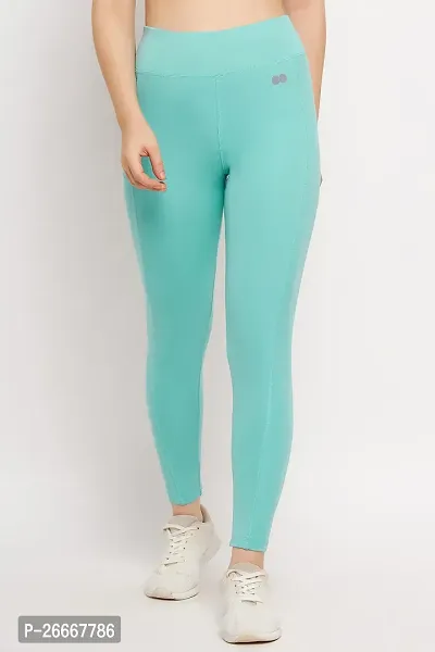 Stylish High Rise Printed Active Tights in Mint Green with Side Pocket-thumb2