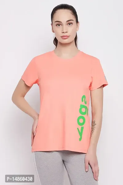 Comfort Fit Text Print Active T-shirt in Peach Colour