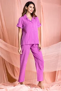 Classic Sassy Stripes Button Down Shirt and Pyjama In Lilac-thumb1