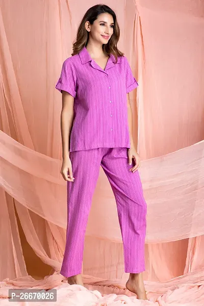 Classic Sassy Stripes Button Down Shirt and Pyjama In Lilac-thumb2