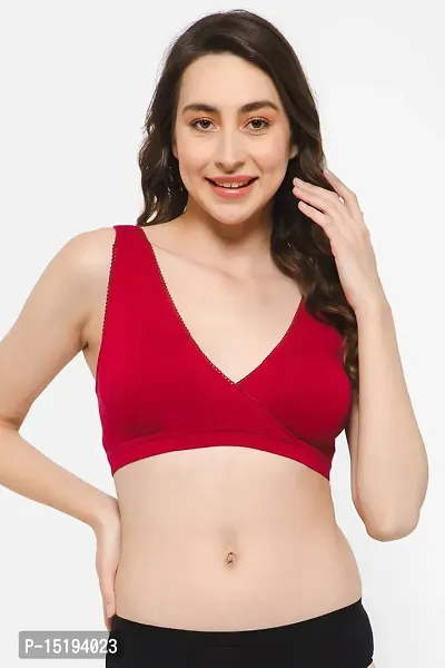 Non-Padded Non-Wired Full Cup Slip-On Maternity Bra in Magenta - Cotton