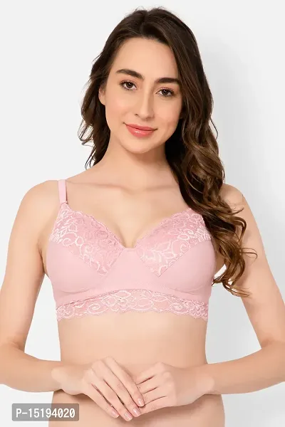 Padded Non-Wired Full Cup Multiway Bralette in Baby Pink - Lace