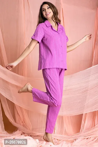 Classic Sassy Stripes Button Down Shirt and Pyjama In Lilac-thumb0