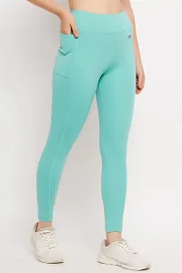 Stylish High Rise Printed Active Tights in Mint Green with Side Pocket-thumb3