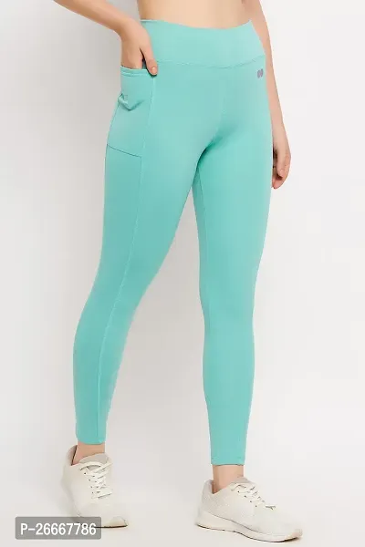 Stylish High Rise Printed Active Tights in Mint Green with Side Pocket-thumb4