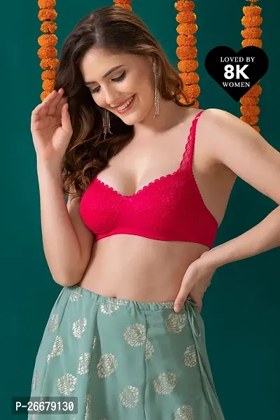 Stylish Red Cotton Solid Non Padded Bras For Women