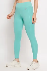 Stylish High Rise Printed Active Tights in Mint Green with Side Pocket-thumb2