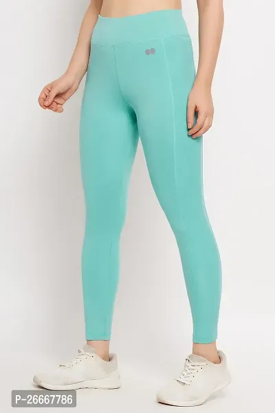 Stylish High Rise Printed Active Tights in Mint Green with Side Pocket-thumb3