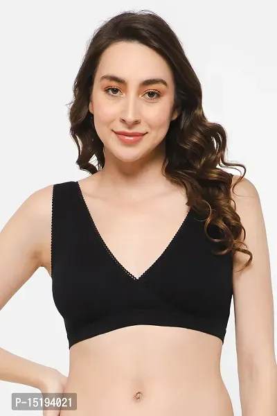 Non-Padded Non-Wired Full Cup Slip-On Maternity Bra in Black - Cotton