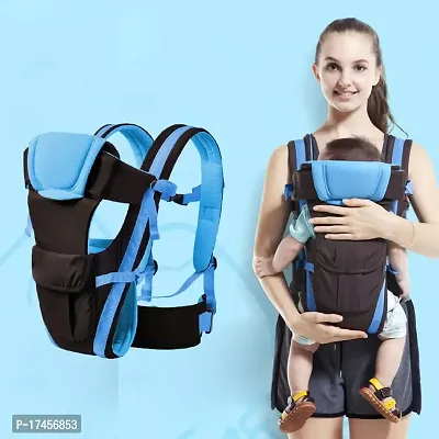 4-in-1 Adjustable Baby Carrier Cum Kangaroo Bag/Baby Carry Sling/Back/Front Carrier for Baby with Safety Belt and Buckle Straps (Black  Sky Blue)